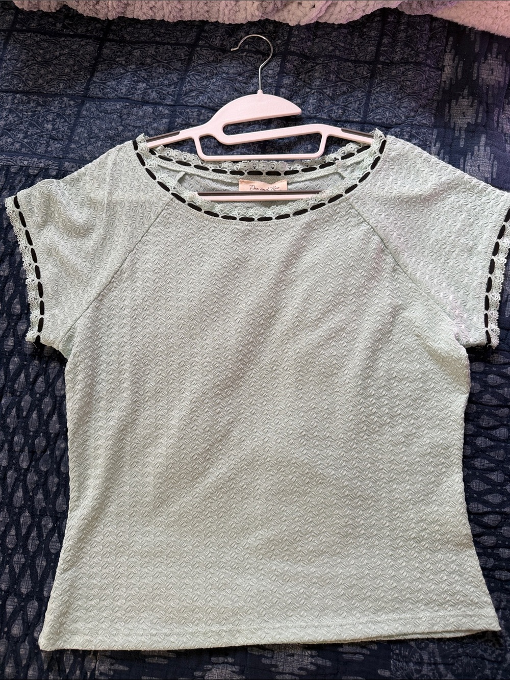 Doe & Rae Mint Short Sleeve Knit Top with Eyelet Trim